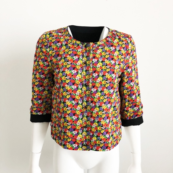 SEE by Chloe Jacket Reversible Abstract Floral Pattern & Black Cotton Blend Sz 4 - Picture 4 of 7